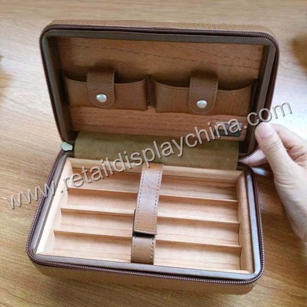 Portable humidors with leather surface