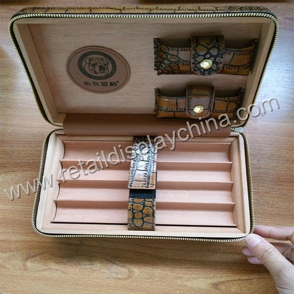 Portable humidors with leather surface